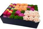 Colorful Roses with Macaroons - Flowers Box London