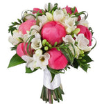 Coral Peonies and Freesias Bridal Bouquet - Flowers Box London