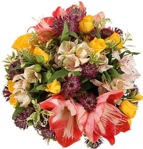 Crimson & Gold Elegance Bouquet - Flowers Box London