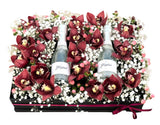 Cymbidium Flowers in a box with Bottles of Prosecco
