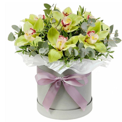 Cymbidium Orchids with Eucalyptus Box - Flowers Box London