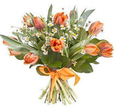 Double Orange Tulips with Aster Flowers Bouquet - Flowers Box London