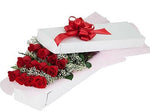Dozen Red Roses with Gypsophila Gift Box - Flowers Box London