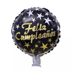 Feliz Cumpleaños Spanish Black and Gold Balloons 10inch