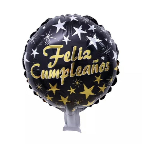 Feliz Cumpleaños Spanish Black and Gold Balloons 10inch - Flowers Box London