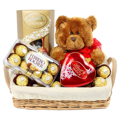 Ferrero Rocher with Teddy Bear Hamper - Flowers Box London