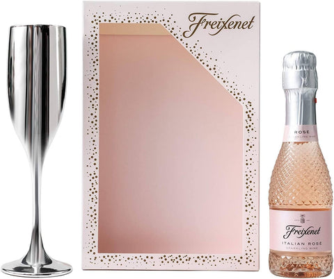 Freixenet Italian Rosé Sparkling Wine and Silver Metallic Flute - Flowers Box London