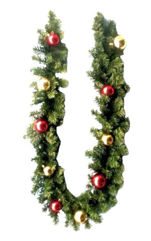 Fresh Garland with Red and Gold Baubles