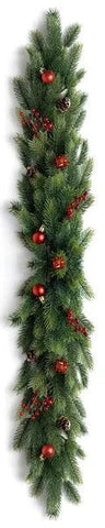 Fresh Natural Garland with Red Baubles and Berry