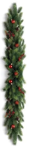 Fresh Natural Garland with Red Baubles and Berry - Flowers Box London