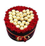 Fresh Roses with Chocolate Heart Box - Flowers Box London