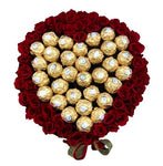 Fresh Roses with Chocolate Heart Box - Flowers Box London