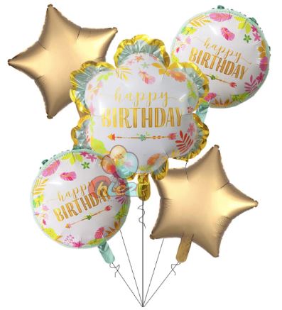 Garden Forest Birthday Foil Balloons Gift Set with Gold Stars 18 Inch