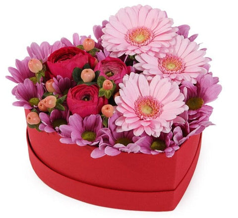 Gerbera and Daisy Flowers Heart Box