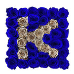 Gold and Blue Roses Initial Square Box - Flowers Box London