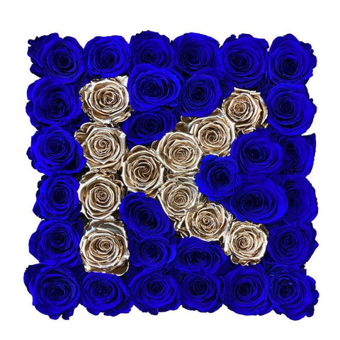 Gold and Blue Roses Initial Square Box