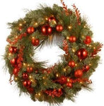 Gold and Red Light Festive Wreath
