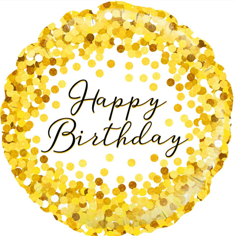 Gold and White Happy Birthday Balloon 18 inch