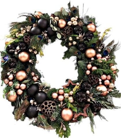 Gold Baubles Festive Christmas Wreath - Flowers Box London