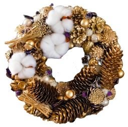 Gold Christmas Wreath with Cotton - Flowers Box London