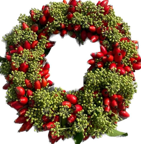 Green and Red Berry Autumn Wreath - Flowers Box London
