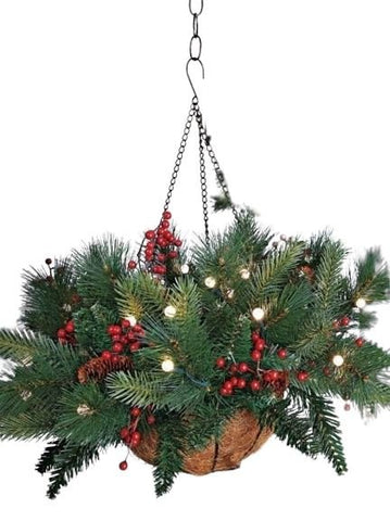 Hanging Basket Spruce and Lights - Flowers Box London