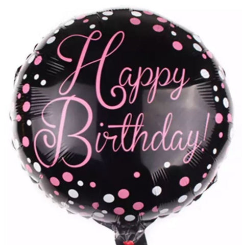 Happy Birthday Pink and Black Balloon 18inch - Flowers Box London