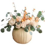 Ivory Roses and Orange Berry in Pumpkin - Flowers Box London