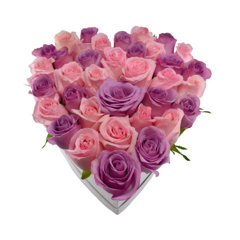 Lavender and Pink Roses Heart Box