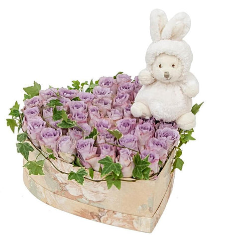 Lavender Roses with Surprise Box - Flowers Box London
