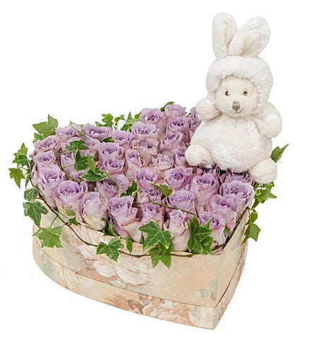 Lavender Roses with Surprise Heart Box
