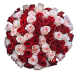 Light Pink and Red Roses Bouquet - Flowers Box London