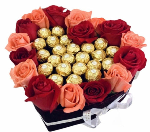 Lovely Roses Box and Chocolates - Flowers Box London
