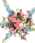 Delphinium and roses bouquet