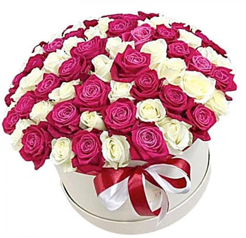 Luxury Deep Pink and White Roses Hat Box