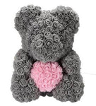 Luxury Grey with Pink Heart Rose Teddy Bear