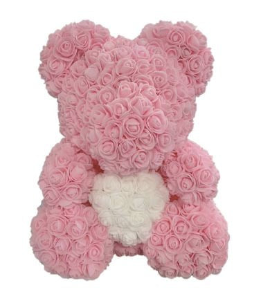 Luxury Light Pink with White Heart Rose Teddy Bear