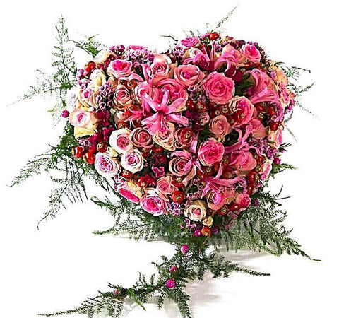 Luxury Pink Shades Roses Heart - Flowers Box London