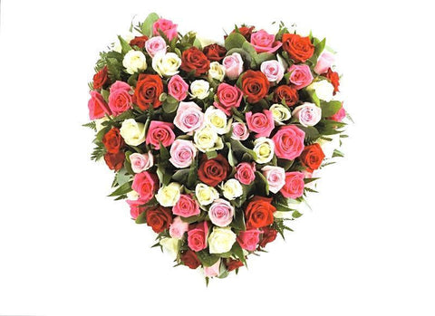 Luxury Pink - White - Red Roses Heart