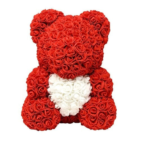 Luxury Red Teddy Bear with White Heart Rose