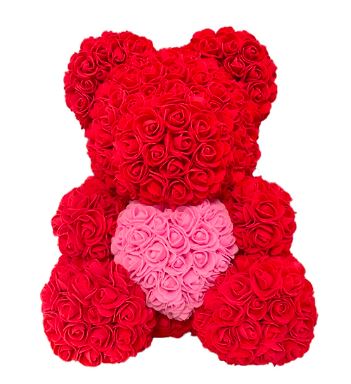 Luxury Red with Pink Heart Rose Teddy Bear