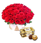 Luxury Roses in Basket with Chocolates Box