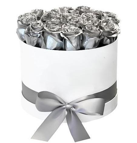Luxury Silver Roses Hat Box - Flowers Box London
