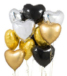 Mat Gold Black and Silver Heart Balloon Set
