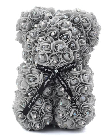 Mini Luxury Gray with Diamonds Rose Teddy Bear - Flowers Box London