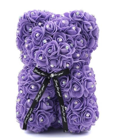 Mini Luxury Purple Rose Teddy Bear with Diamonds