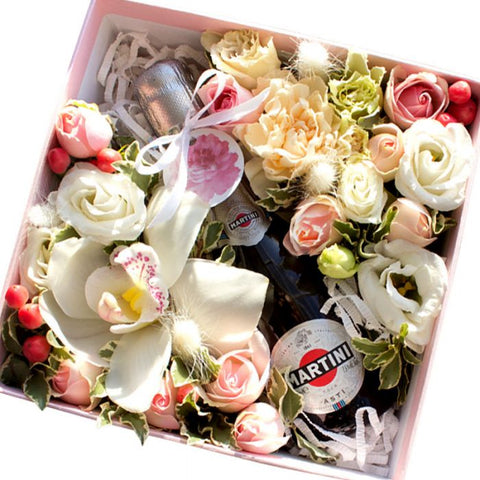 Mixed Flowers with Alcohol Bottle Box