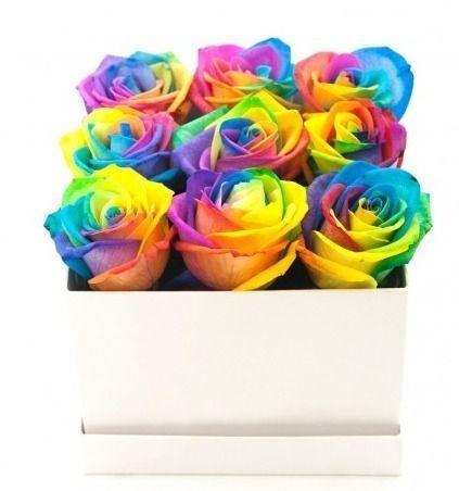 Multi Coloured Rainbow Roses Box - Flowers Box London