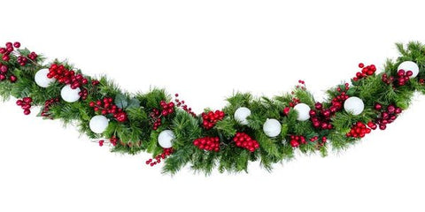 Natural Garland with Baubles and Ilex Berry - Flowers Box London