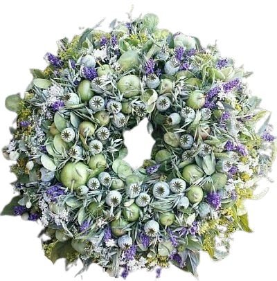 Natural Green with Lavender Autumn Door Wreath - Flowers Box London